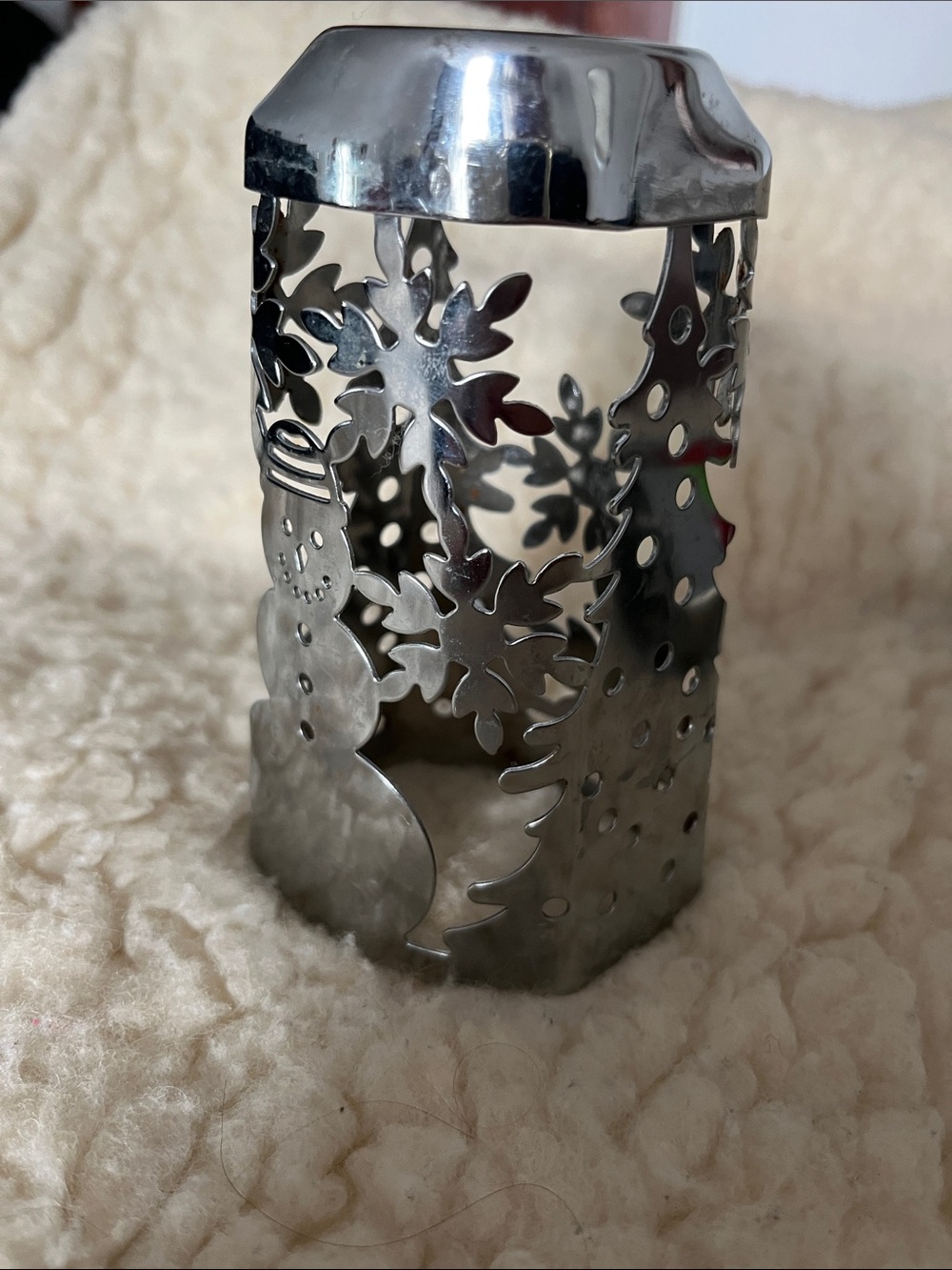 Bath  & Bodywork Silver Holiday Metal Lantern with Snowman Cutouts